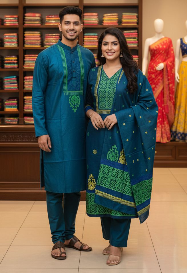 Panjabi Three Piece Couple Set