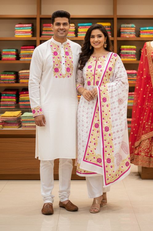 Panjabi Three Piece Couple Set
