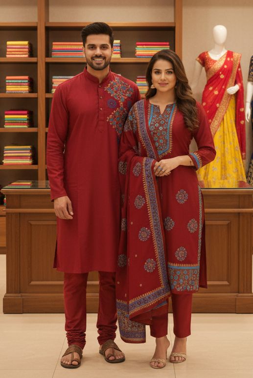 Panjabi Three Piece Couple Set