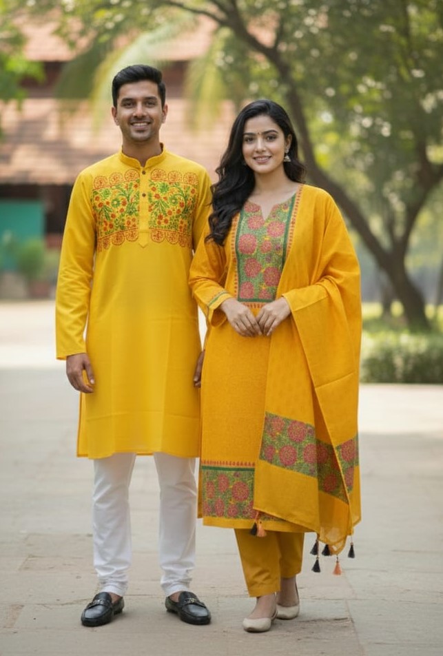 Panjabi Three Piece Couple Set
